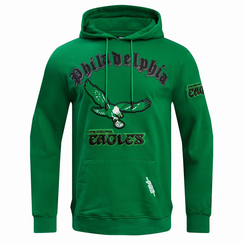 NFL PHILADELPHIA EAGLES RETRO OLD ENGLISH MEN'S PULLOVER HOODIE (KELLY GREEN)