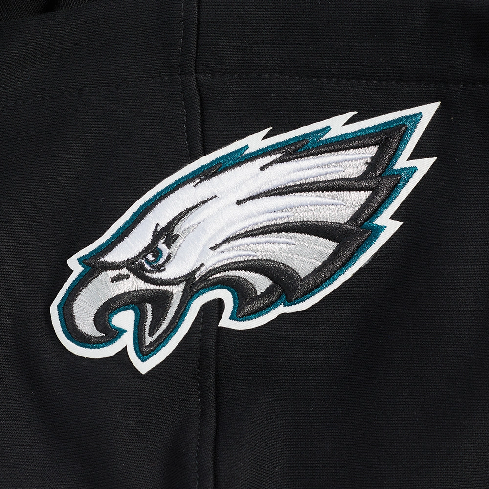 NFL PHILADELPHIA EAGLES SCRIPT TAIL MEN'S RIB FLEECE PULLOVER HOODIE (BLACK)