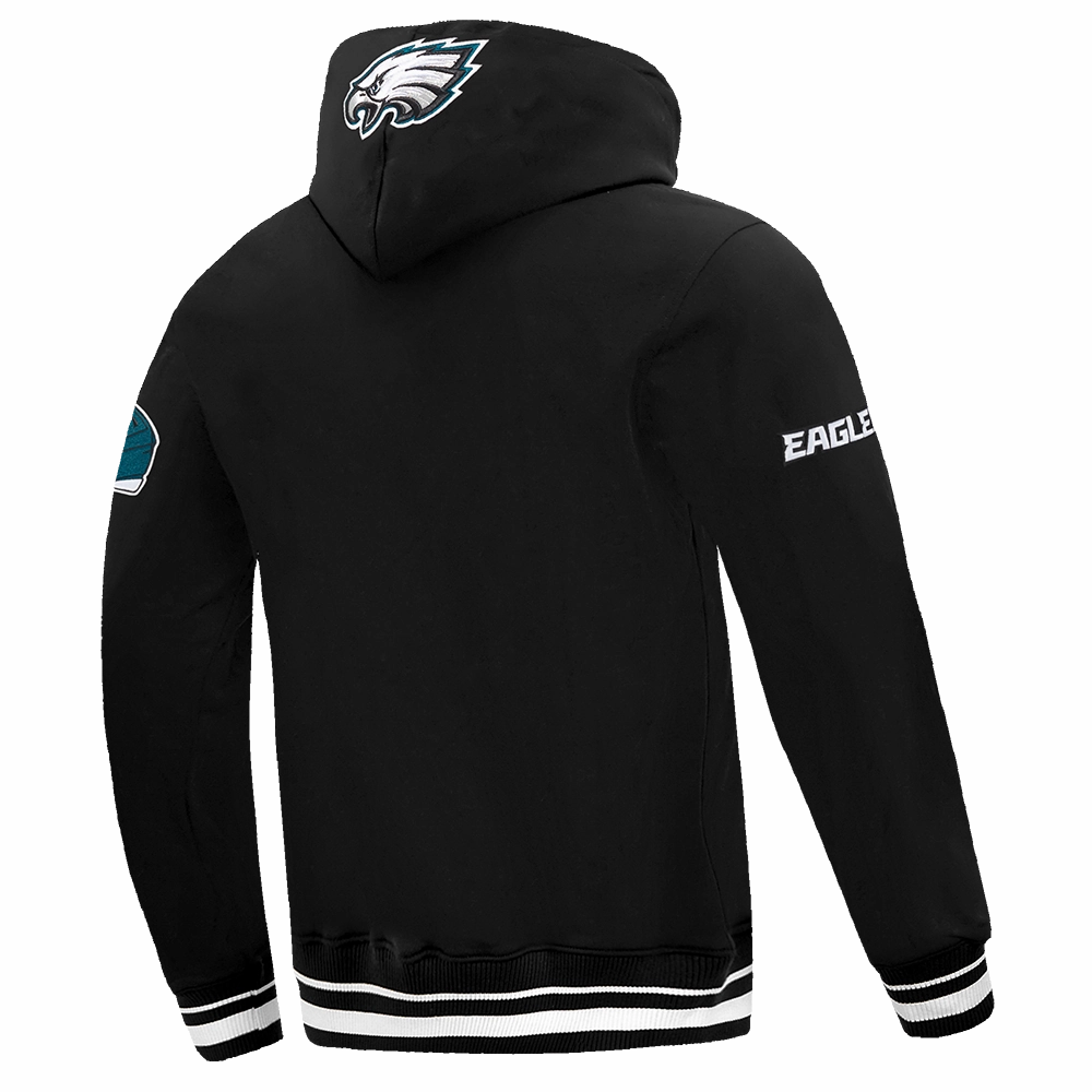 NFL PHILADELPHIA EAGLES SCRIPT TAIL MEN'S RIB FLEECE PULLOVER HOODIE (BLACK)