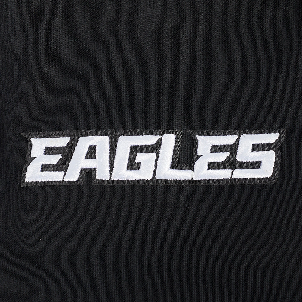 NFL PHILADELPHIA EAGLES SCRIPT TAIL MEN'S RIB FLEECE PULLOVER HOODIE (BLACK)