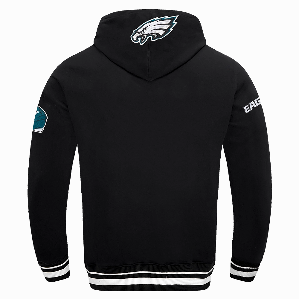 NFL PHILADELPHIA EAGLES SCRIPT TAIL MEN'S RIB FLEECE PULLOVER HOODIE (BLACK)