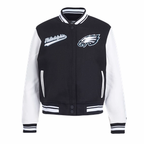 NFL PHILADELPHIA EAGLES SCRIPT TAIL WOMEN'S WOOL VARSITY JACKET (BLACK/WHITE)