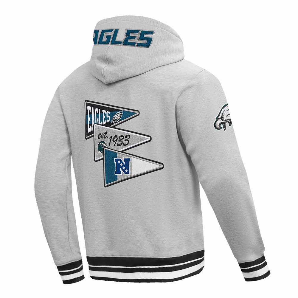NFL PHILADELPHIA EAGLES TEAM PENNANTS MEN'S RIB FLEECE PULLOVER HOODIE (HEATHER GRAY/BLACK)