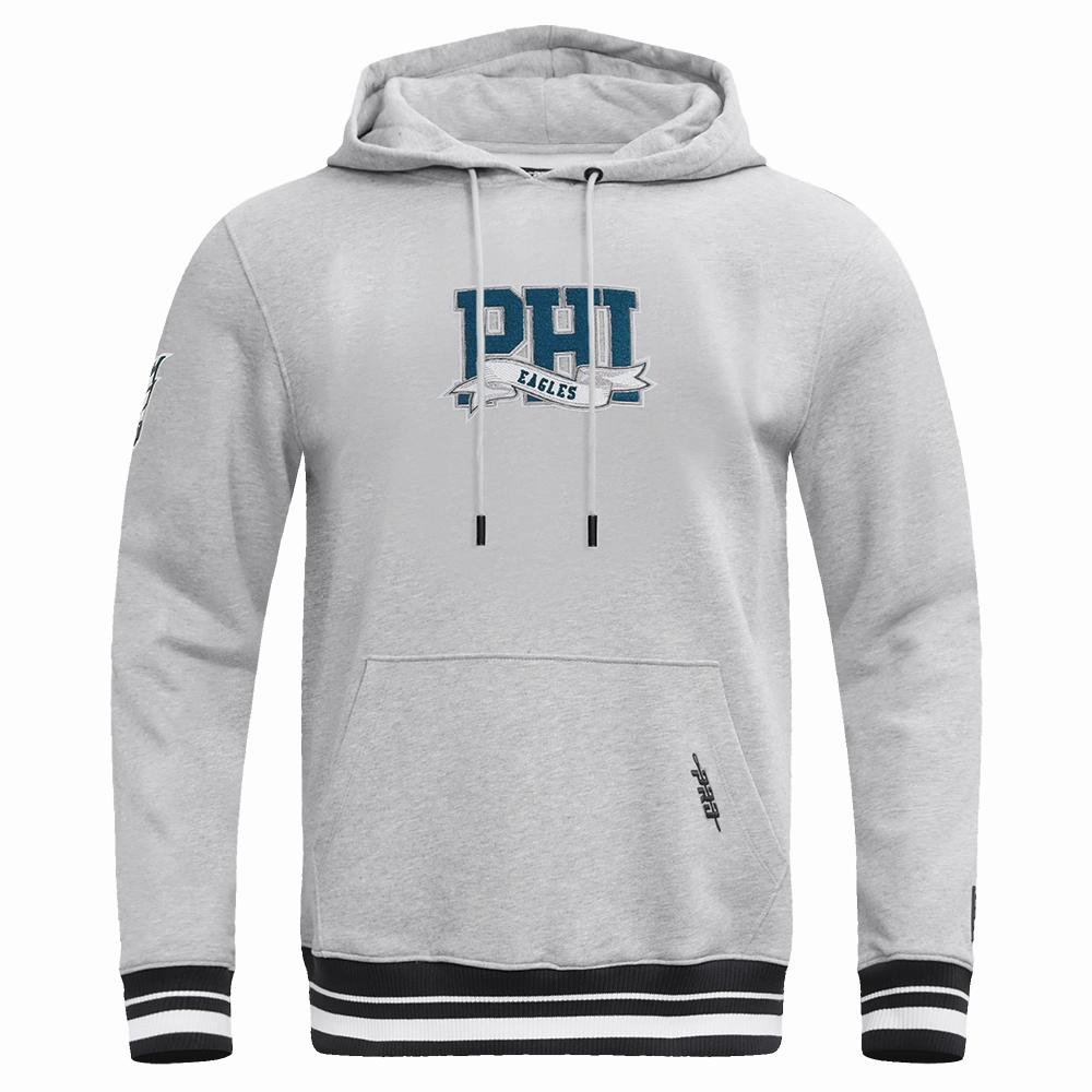 NFL PHILADELPHIA EAGLES TEAM PENNANTS MEN'S RIB FLEECE PULLOVER HOODIE (HEATHER GRAY/BLACK)