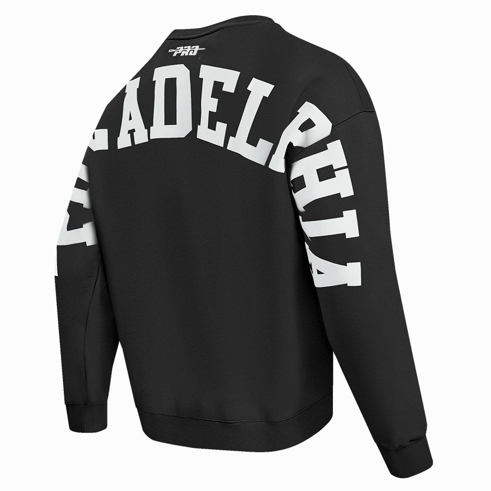 NFL PHILADELPHIA EAGLES WINGSPAN MEN'S DROP SHOULDER FLEECE CREWNECK (BLACK)