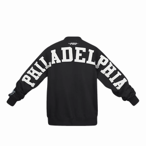 NFL PHILADELPHIA EAGLES WINGSPAN MEN'S DROP SHOULDER FLEECE CREWNECK (BLACK)