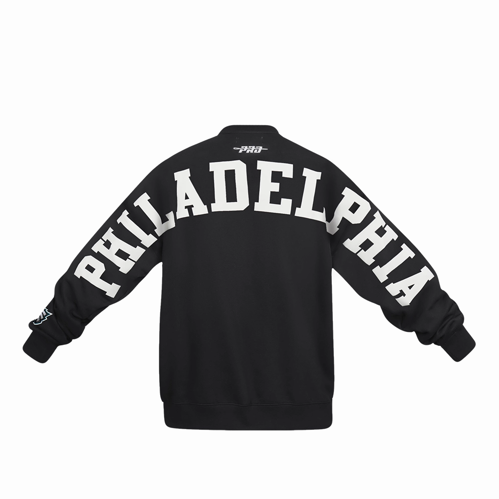 NFL PHILADELPHIA EAGLES WINGSPAN MEN'S DROP SHOULDER FLEECE CREWNECK (BLACK)
