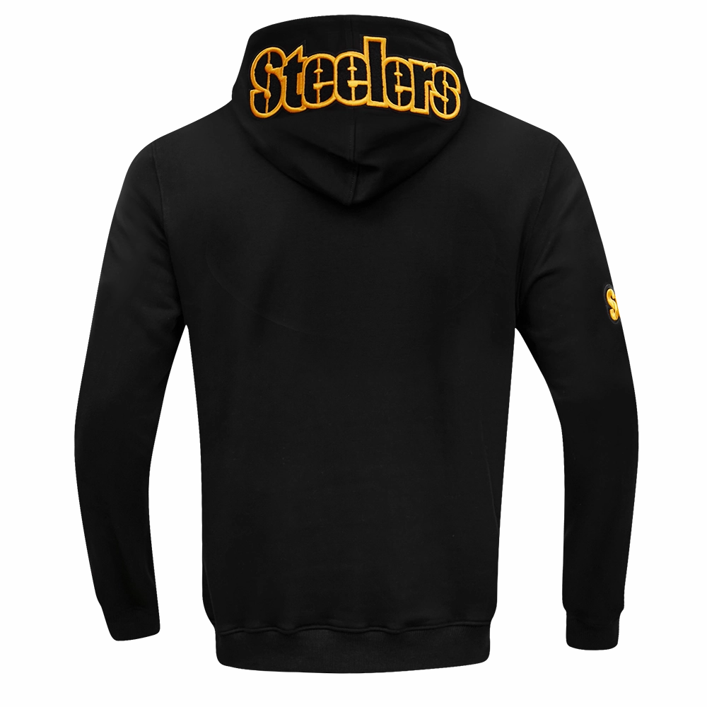 NFL PITTSBURGH STEELERS CLASSIC CHENILLE MEN'S DOUBLE KNIT  FULL ZIP HOODIE (BLACK)