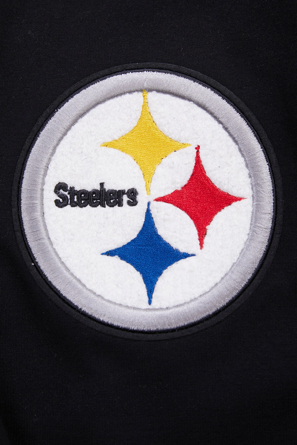 NFL PITTSBURGH STEELERS CLASSIC CHENILLE MEN'S DOUBLE KNIT  FULL ZIP HOODIE (BLACK)
