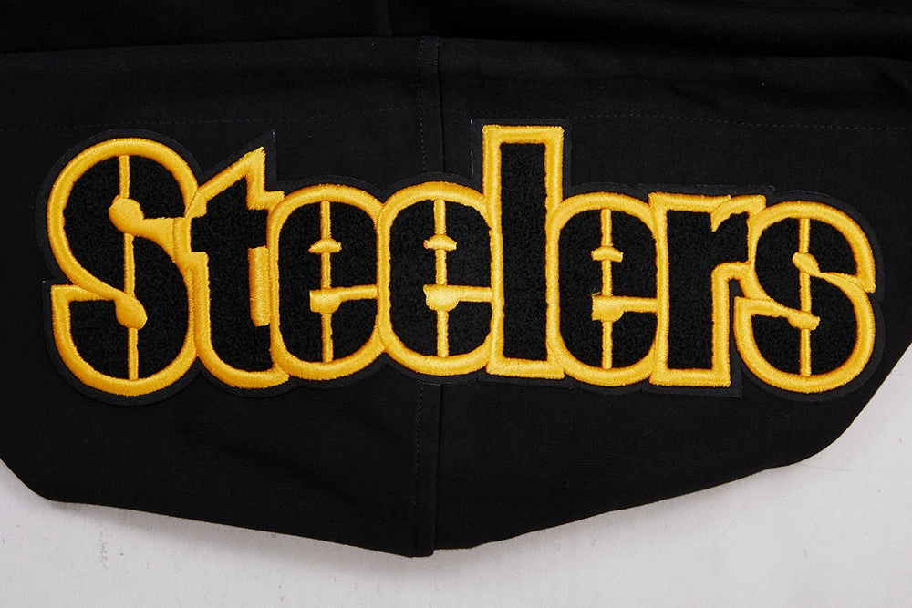 NFL PITTSBURGH STEELERS CLASSIC CHENILLE MEN'S DOUBLE KNIT  FULL ZIP HOODIE (BLACK)
