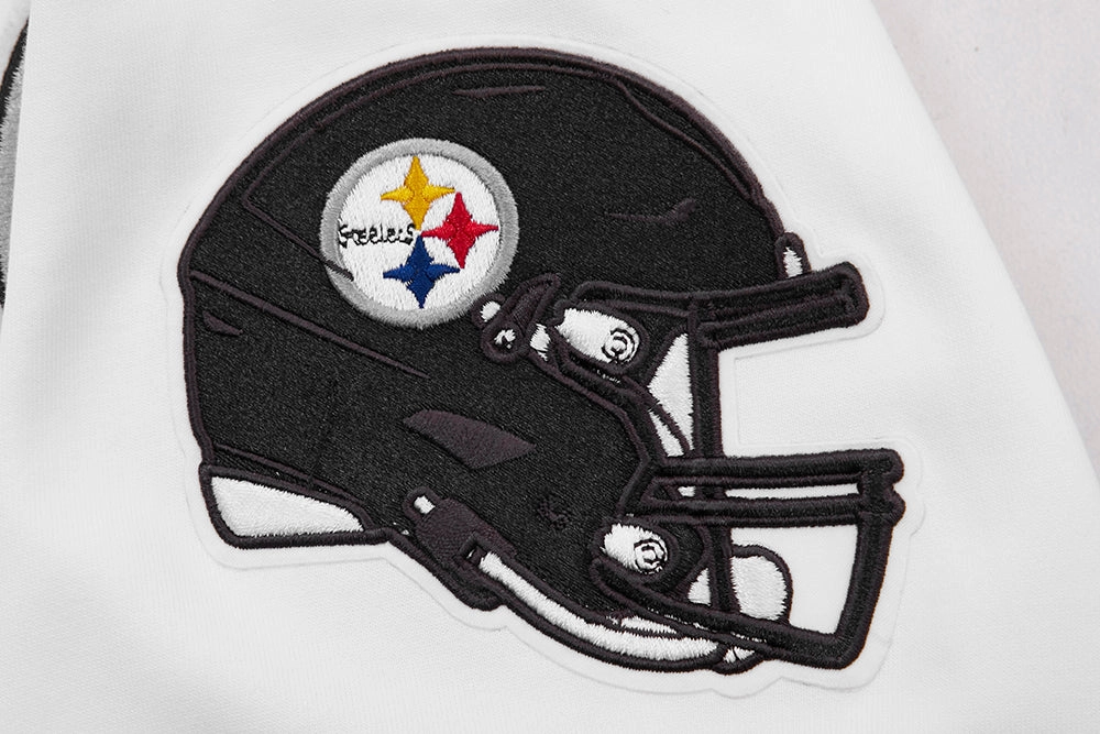 NFL PITTSBURGH STEELERS CLASSIC CHENILLE MEN'S DOUBLE KNIT  FULL ZIP HOODIE (WHITE)