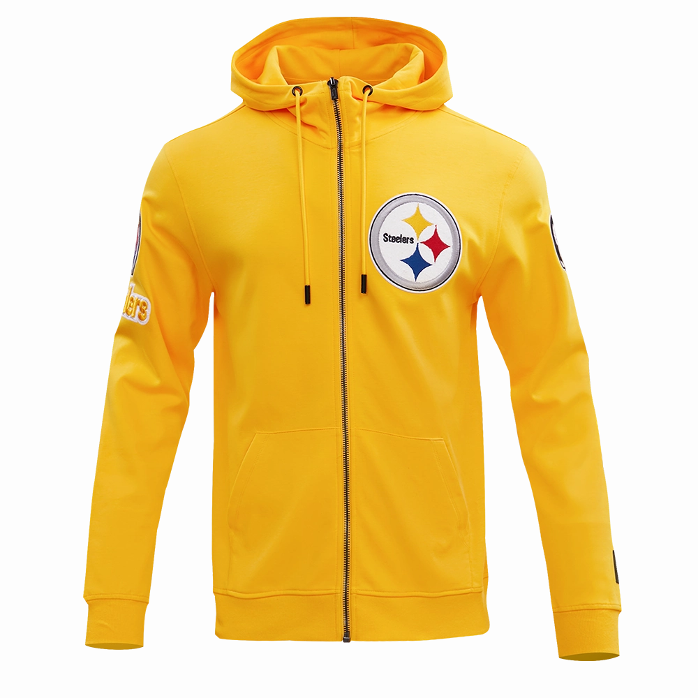 NFL PITTSBURGH STEELERS CLASSIC CHENILLE MEN'S DOUBLE KNIT  FULL ZIP HOODIE (YELLOW)