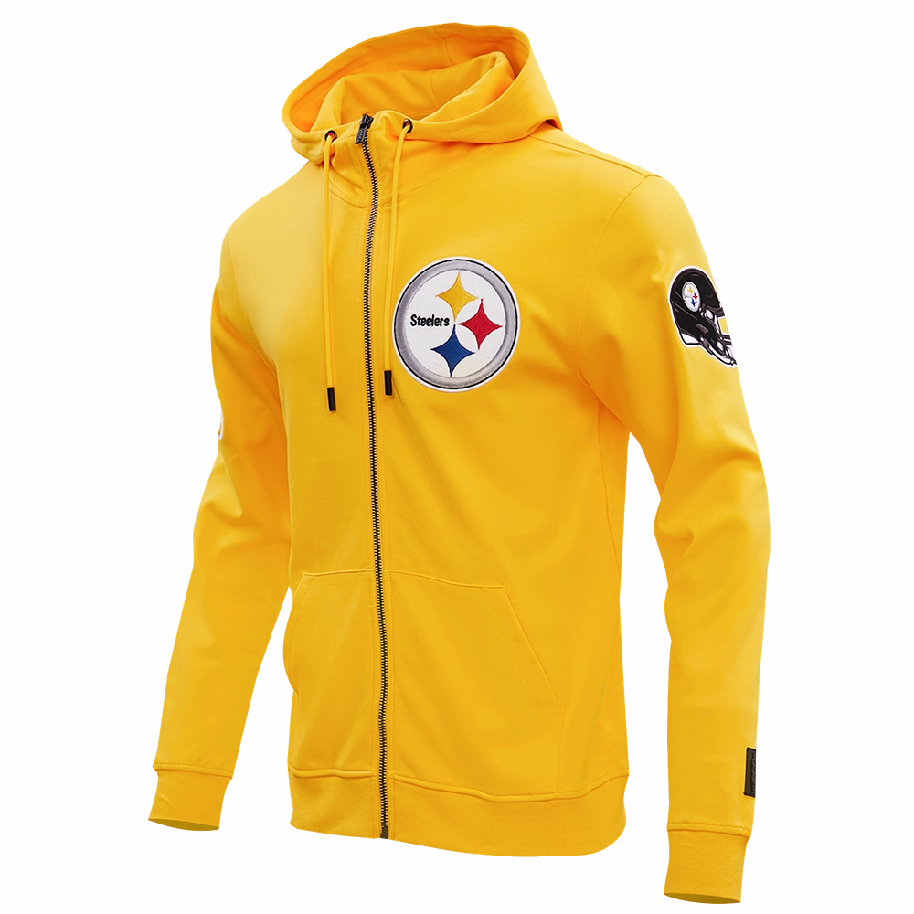 NFL PITTSBURGH STEELERS CLASSIC CHENILLE MEN'S DOUBLE KNIT  FULL ZIP HOODIE (YELLOW)
