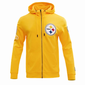 NFL PITTSBURGH STEELERS CLASSIC CHENILLE MEN'S DOUBLE KNIT  FULL ZIP HOODIE (YELLOW)