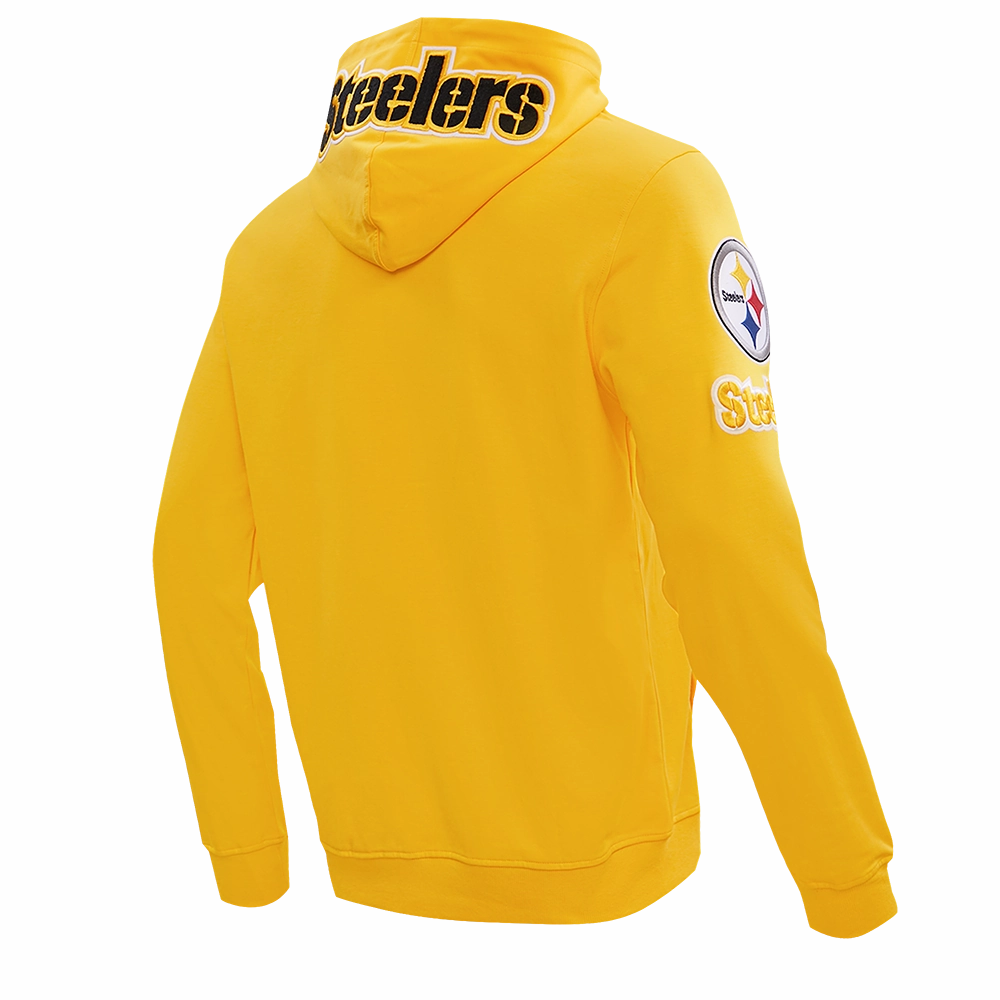 NFL PITTSBURGH STEELERS CLASSIC CHENILLE MEN'S DOUBLE KNIT  FULL ZIP HOODIE (YELLOW)
