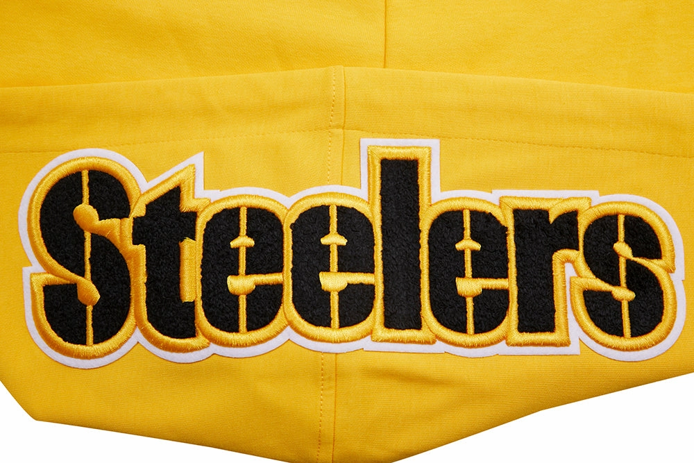 NFL PITTSBURGH STEELERS CLASSIC CHENILLE MEN'S DOUBLE KNIT  FULL ZIP HOODIE (YELLOW)