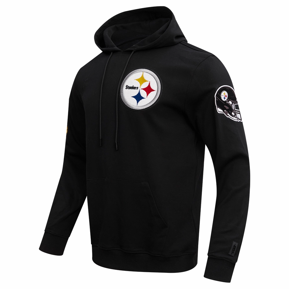 NFL PITTSBURGH STEELERS CLASSIC CHENILLE MEN'S DOUBLE KNIT PULLOVER HOODIE (BLACK)