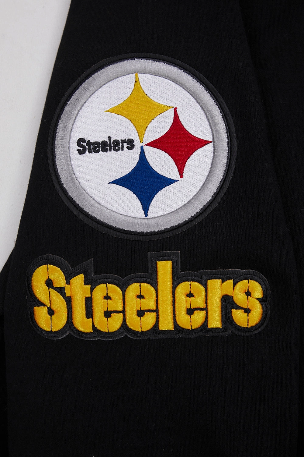 NFL PITTSBURGH STEELERS CLASSIC CHENILLE MEN'S DOUBLE KNIT PULLOVER HOODIE (BLACK)