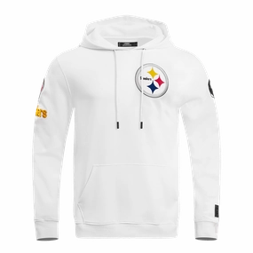 NFL PITTSBURGH STEELERS CLASSIC CHENILLE MEN'S DOUBLE KNIT PULLOVER HOODIE (WHITE)