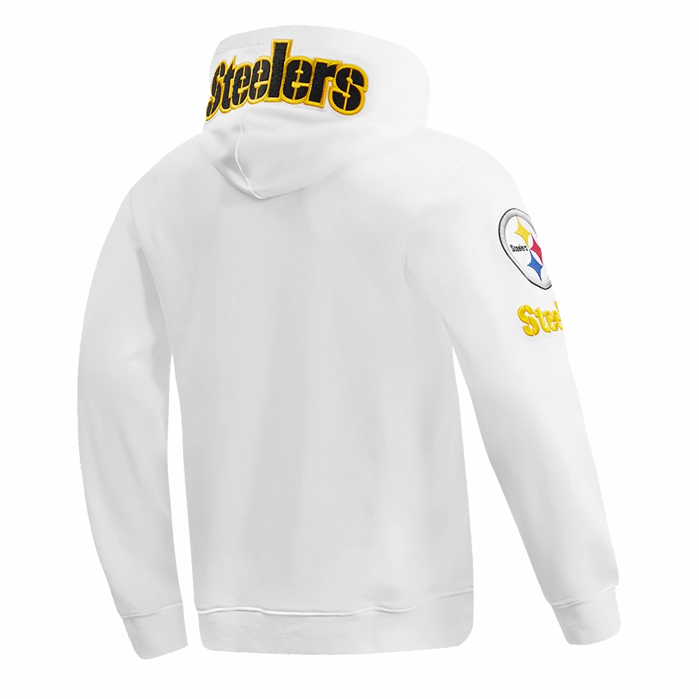 NFL PITTSBURGH STEELERS CLASSIC CHENILLE MEN'S DOUBLE KNIT PULLOVER HOODIE (WHITE)