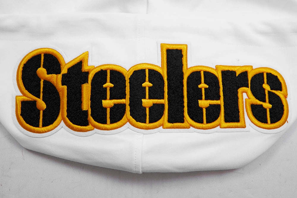 NFL PITTSBURGH STEELERS CLASSIC CHENILLE MEN'S DOUBLE KNIT PULLOVER HOODIE (WHITE)