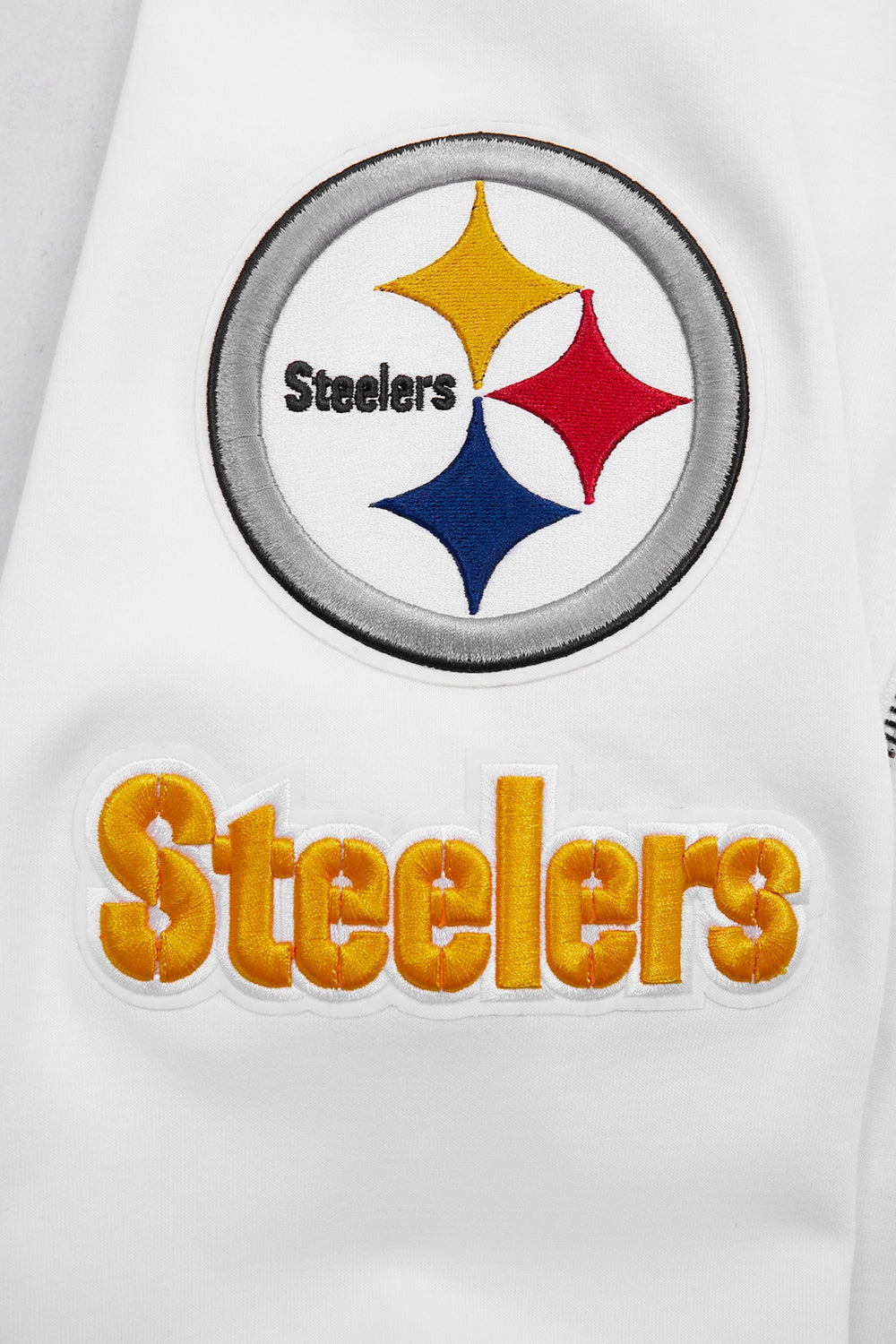 NFL PITTSBURGH STEELERS CLASSIC CHENILLE MEN'S DOUBLE KNIT PULLOVER HOODIE (WHITE)