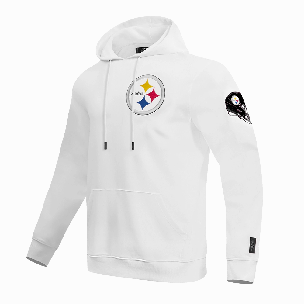 NFL PITTSBURGH STEELERS CLASSIC CHENILLE MEN'S DOUBLE KNIT PULLOVER HOODIE (WHITE)