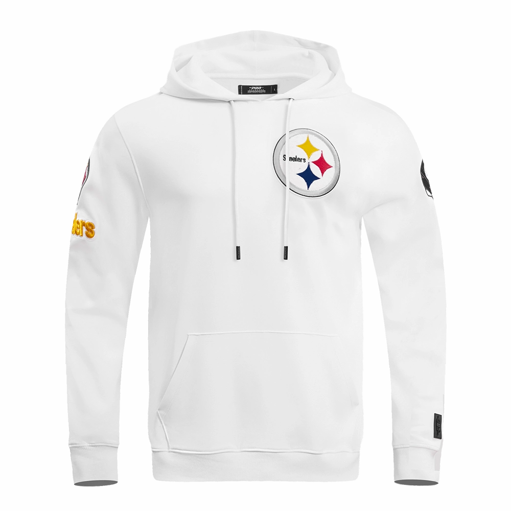 NFL PITTSBURGH STEELERS CLASSIC CHENILLE MEN'S DOUBLE KNIT PULLOVER HOODIE (WHITE)