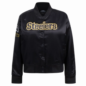 NFL PITTSBURGH STEELERS CLASSIC WOMEN'S SATIN JACKET (BLACK)