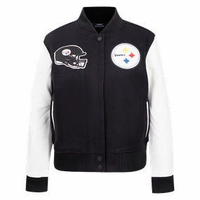 NFL PITTSBURGH STEELERS CLASSIC WOMEN'S WOOL VARSITY JACKET (BLACK/WHITE)