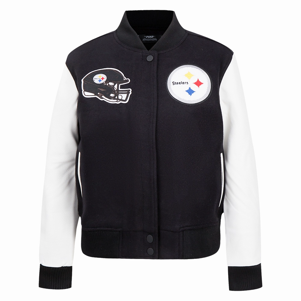 NFL PITTSBURGH STEELERS CLASSIC WOMEN'S WOOL VARSITY JACKET (BLACK/WHITE)
