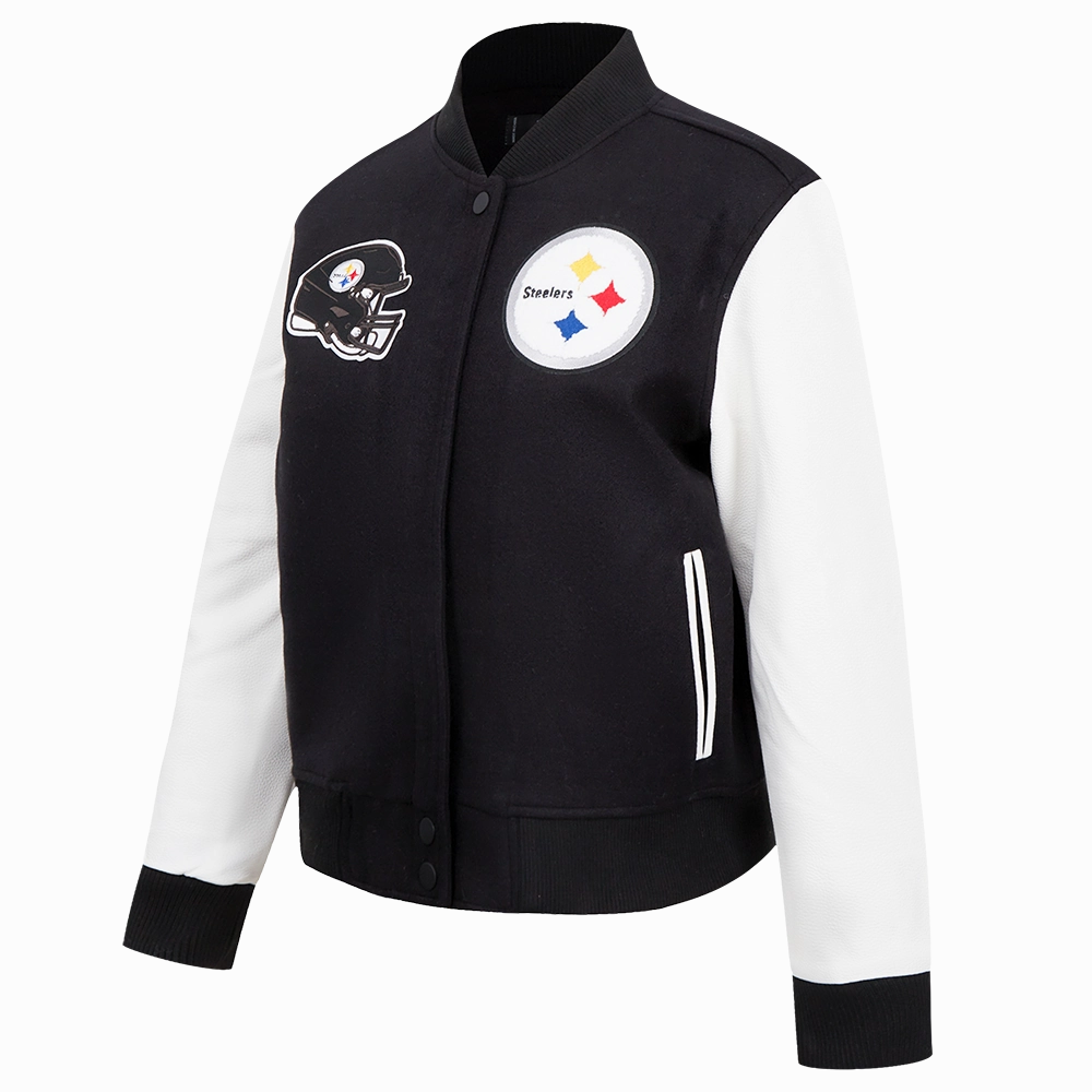 NFL PITTSBURGH STEELERS CLASSIC WOMEN'S WOOL VARSITY JACKET (BLACK/WHITE)