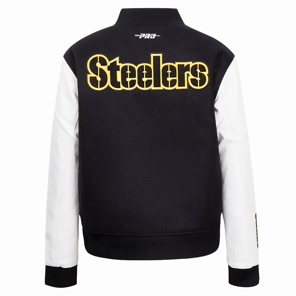 NFL PITTSBURGH STEELERS CLASSIC WOMEN'S WOOL VARSITY JACKET (BLACK/WHITE)