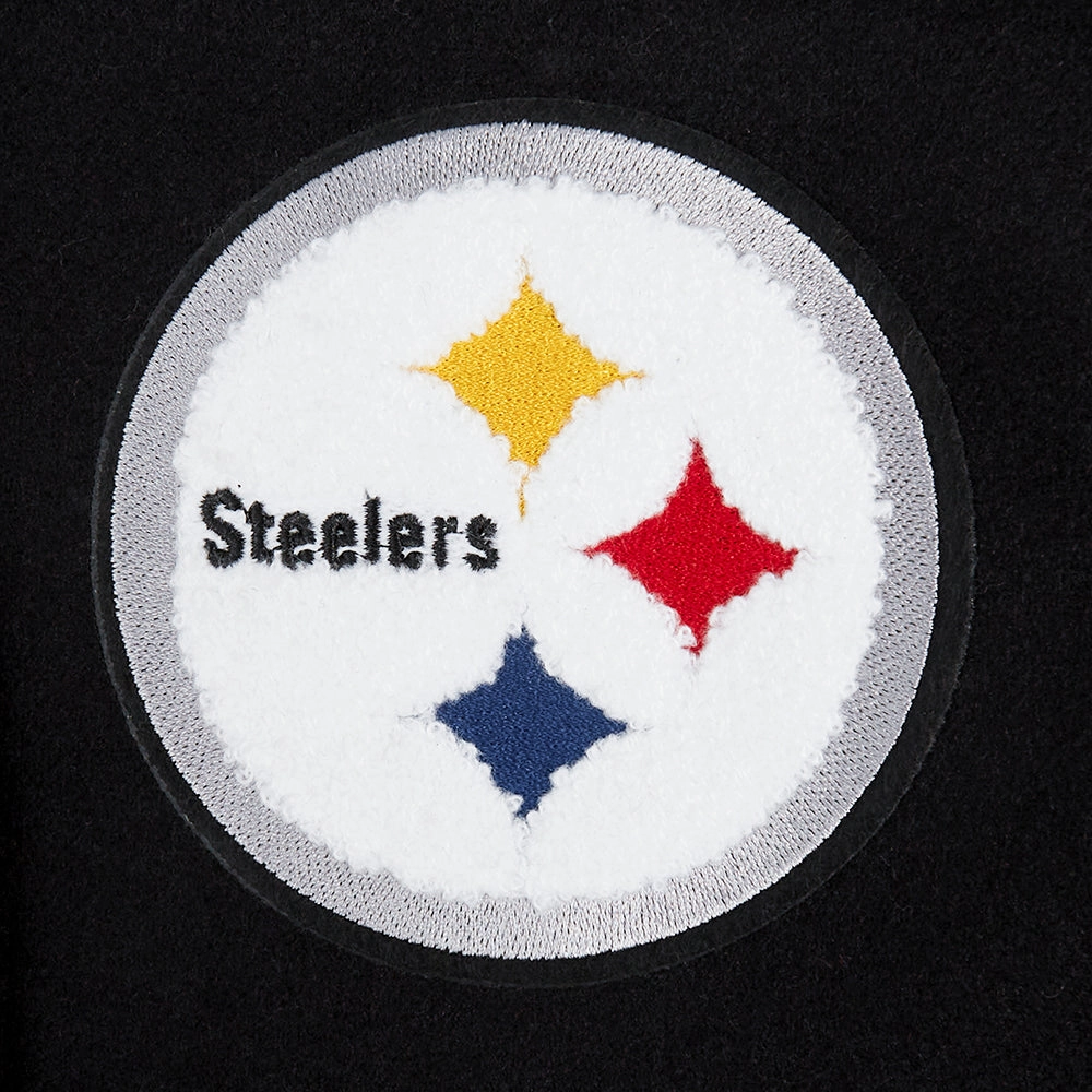 NFL PITTSBURGH STEELERS CLASSIC WOMEN'S WOOL VARSITY JACKET (BLACK/WHITE)