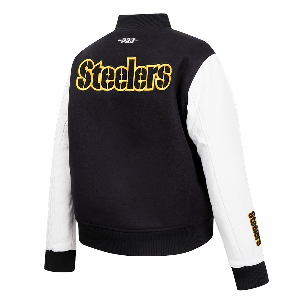 NFL PITTSBURGH STEELERS CLASSIC WOMEN'S WOOL VARSITY JACKET (BLACK/WHITE)