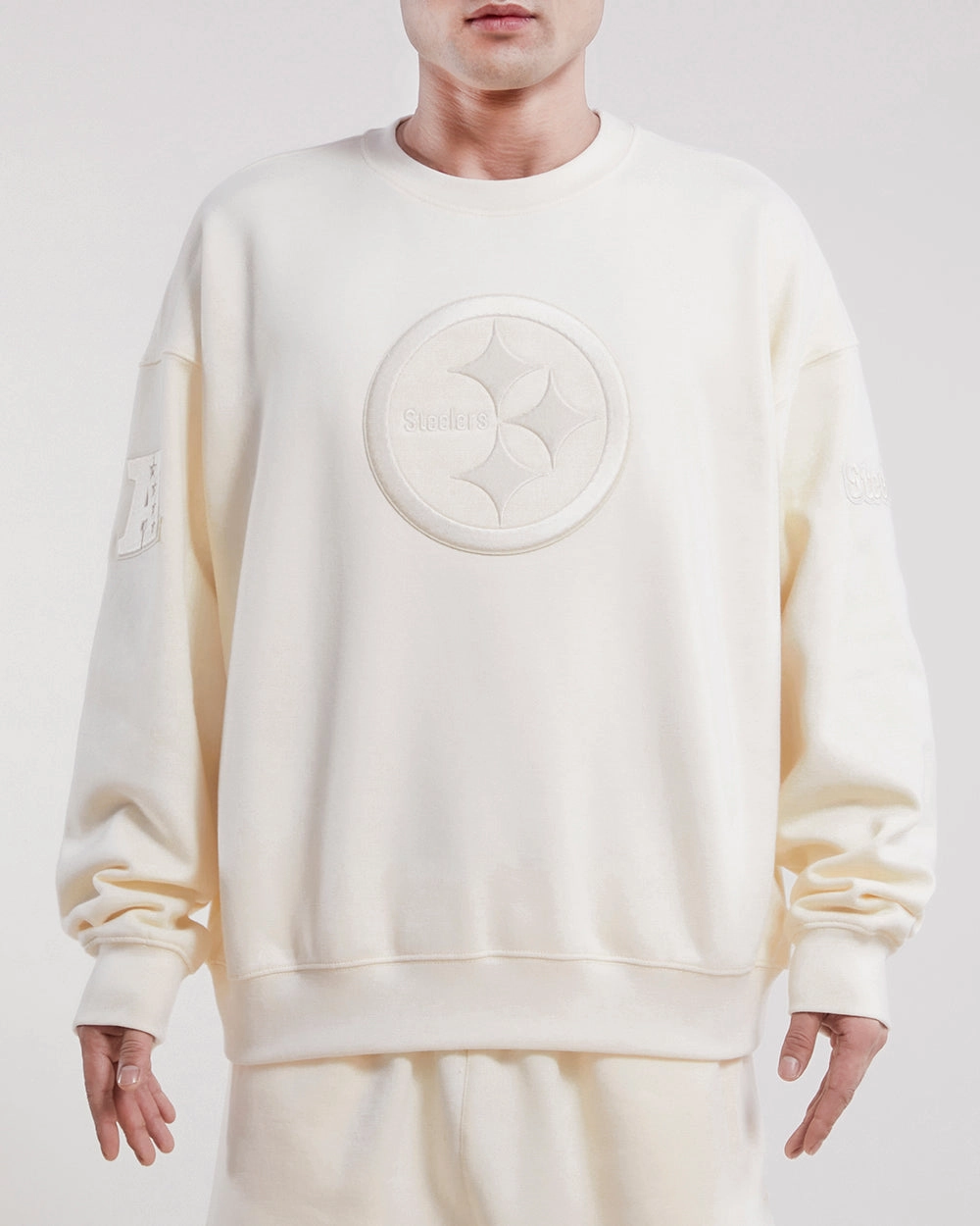 NFL PITTSBURGH STEELERS NEUTRAL DROP SHOULDER MEN'S CREWNECK (EGGSHELL)