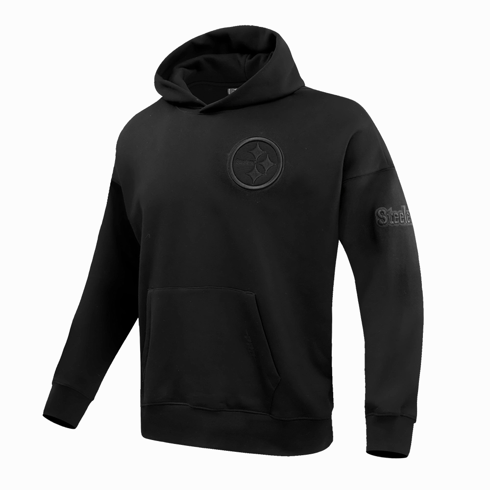 NFL PITTSBURGH STEELERS NEUTRAL DROP SHOULDER MEN'S PULLOVER HOODIE (BLACK)