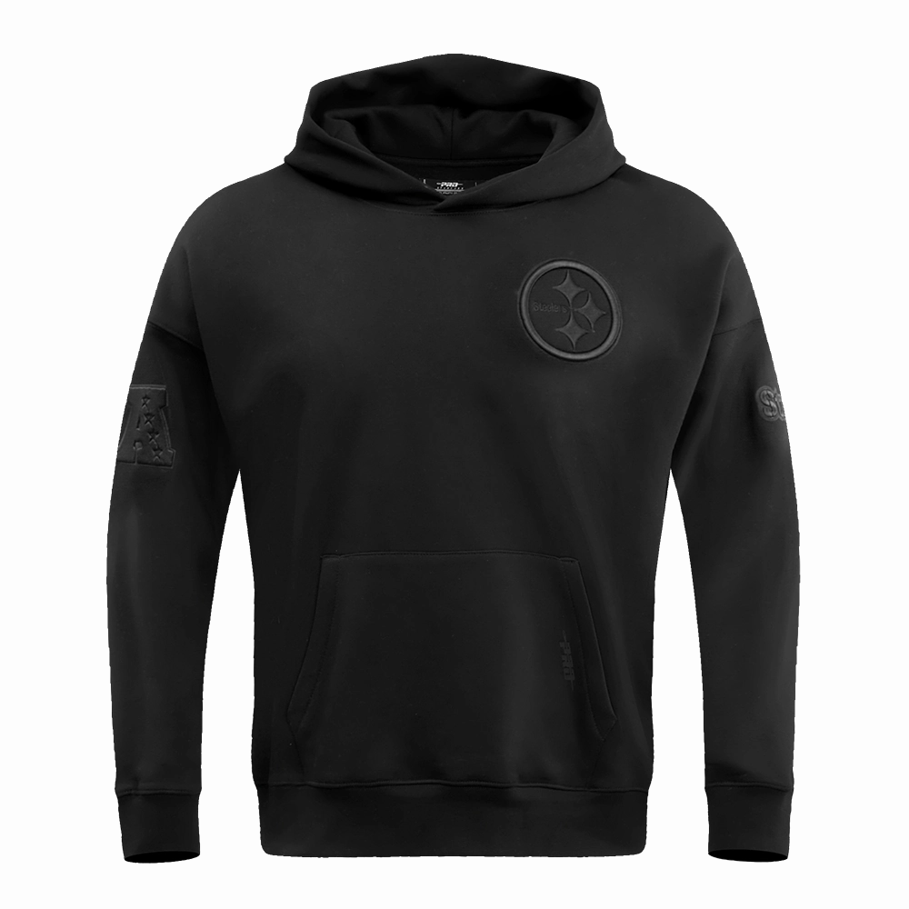 NFL PITTSBURGH STEELERS NEUTRAL DROP SHOULDER MEN'S PULLOVER HOODIE (BLACK)