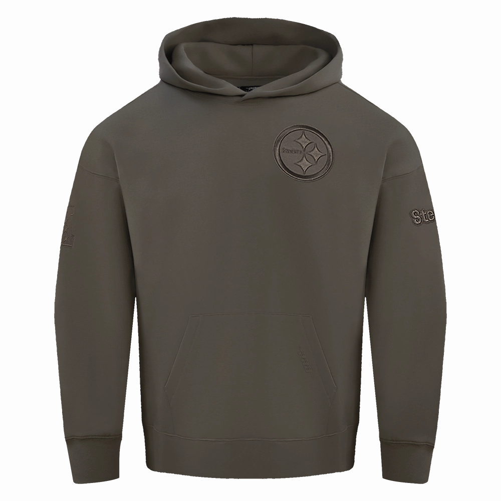 NFL PITTSBURGH STEELERS NEUTRAL DROP SHOULDER MEN'S PULLOVER HOODIE (DARK TAUPE)