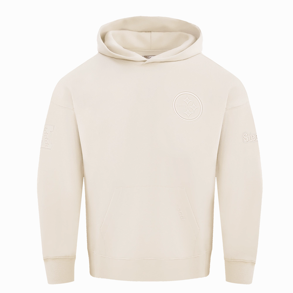 NFL PITTSBURGH STEELERS NEUTRAL DROP SHOULDER MEN'S PULLOVER HOODIE (EGGSHELL)