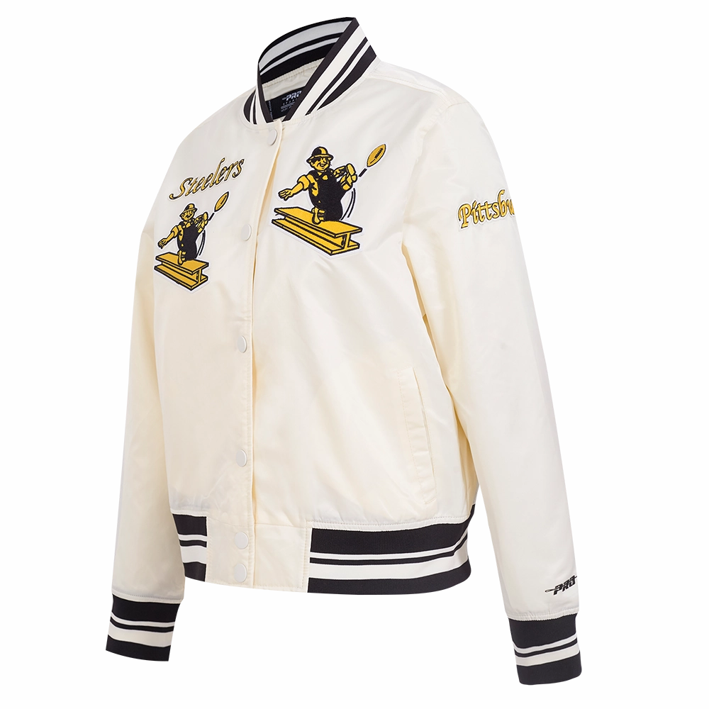 NFL PITTSBURGH STEELERS RETRO CLASSIC WOMEN'S RIB SATIN JACKET (EGGSHELL/ BLACK)