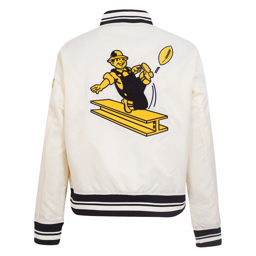 NFL PITTSBURGH STEELERS RETRO CLASSIC WOMEN'S RIB SATIN JACKET (EGGSHELL/ BLACK)
