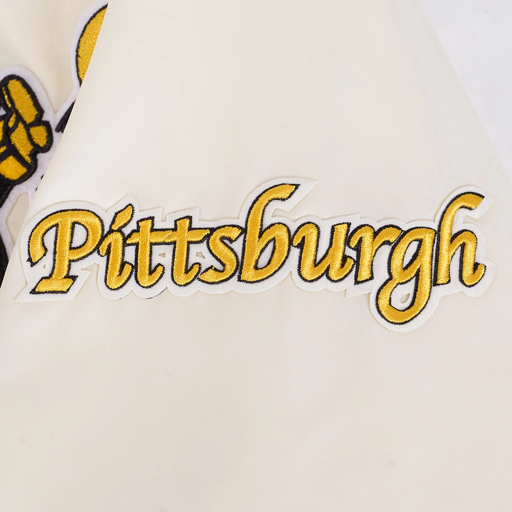 NFL PITTSBURGH STEELERS RETRO CLASSIC WOMEN'S RIB SATIN JACKET (EGGSHELL/ BLACK)