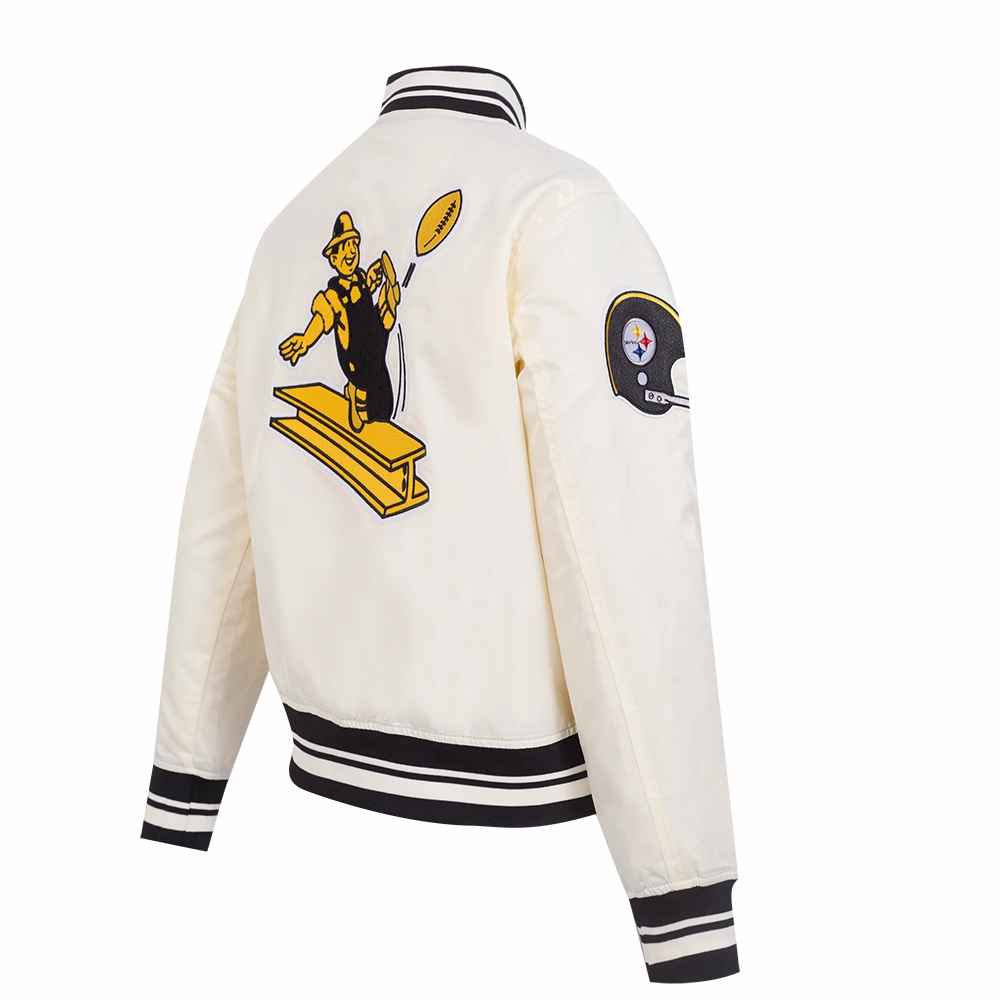 NFL PITTSBURGH STEELERS RETRO CLASSIC WOMEN'S RIB SATIN JACKET (EGGSHELL/ BLACK)