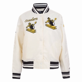 NFL PITTSBURGH STEELERS RETRO CLASSIC WOMEN'S RIB SATIN JACKET (EGGSHELL/ BLACK)