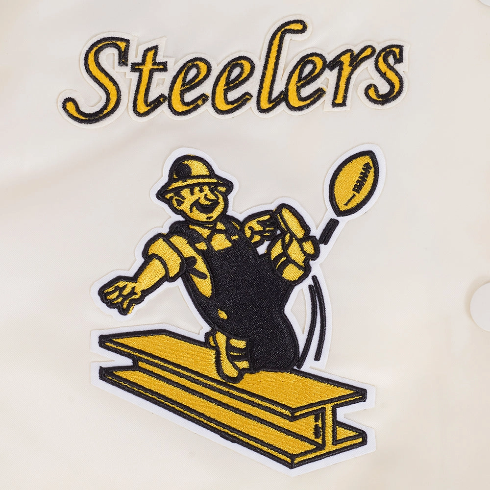 NFL PITTSBURGH STEELERS RETRO CLASSIC WOMEN'S RIB SATIN JACKET (EGGSHELL/ BLACK)