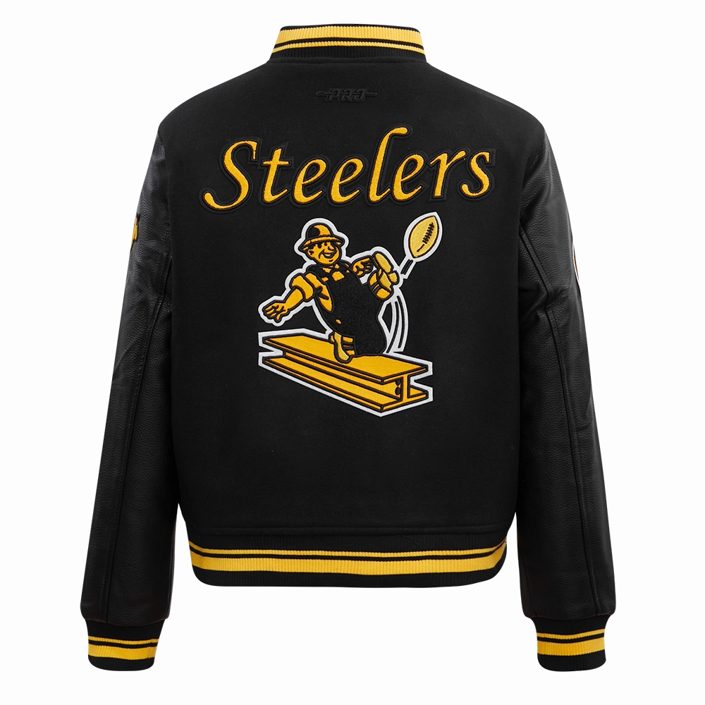 NFL PITTSBURGH STEELERS RETRO CLASSIC WOMEN'S RIB WOOL VARSITY JACKET (BLACK/YELLOW)
