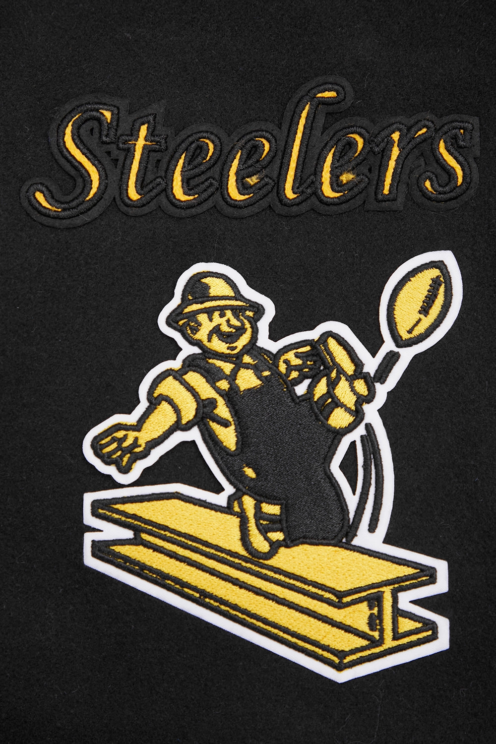 NFL PITTSBURGH STEELERS RETRO CLASSIC WOMEN'S RIB WOOL VARSITY JACKET (BLACK/YELLOW)