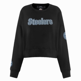 NFL PITTSBURGH STEELERS VARSITY BLUES WOMEN'S CREWNECK (BLACK)