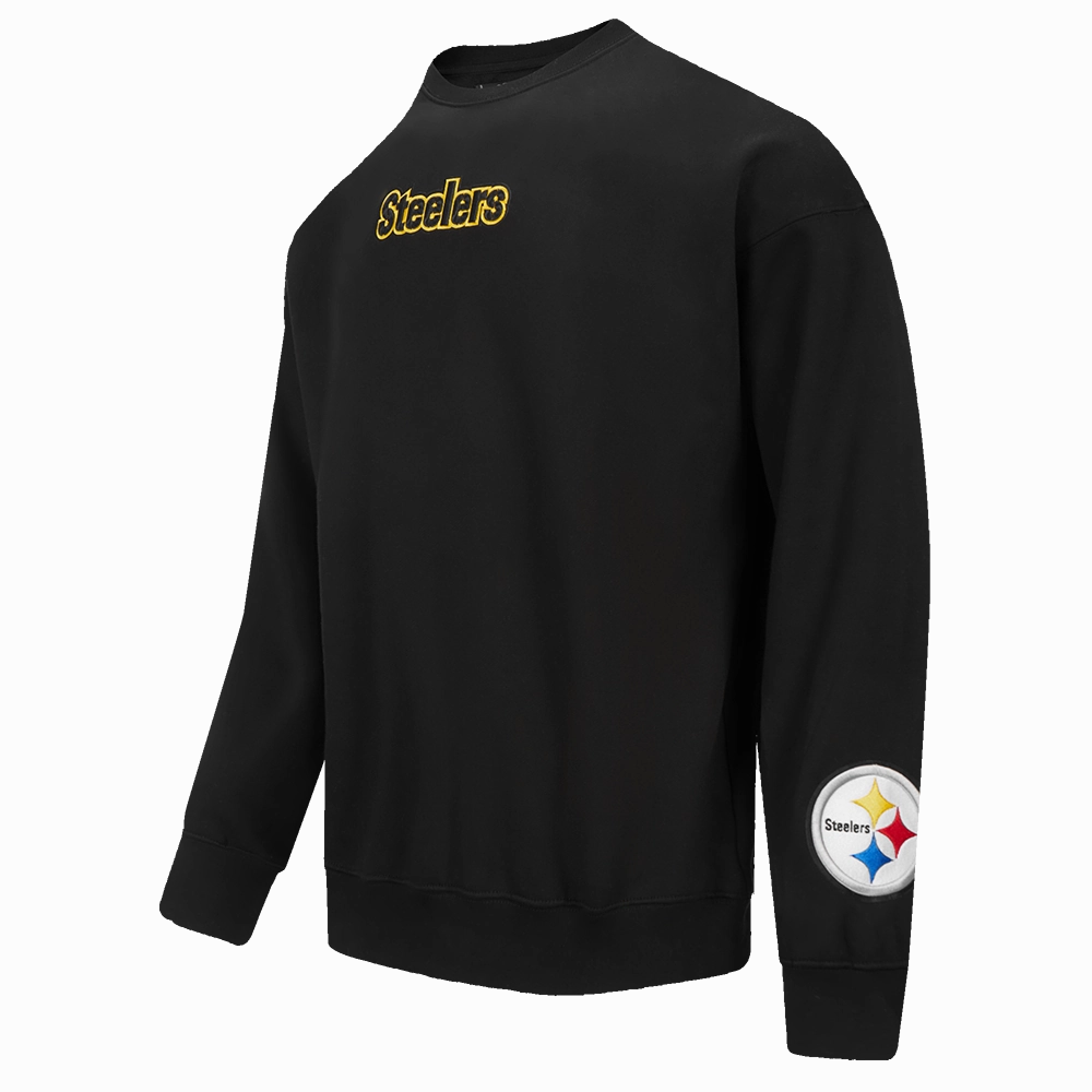 NFL PITTSBURGH STEELERS WINGSPAN MEN'S DROP SHOULDER FLEECE CREWNECK (BLACK)